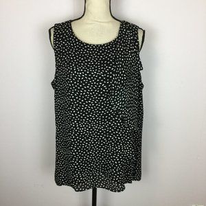 Ann Taylor Blouse Tank Top XL Womans Black & White Dots Sleeveless Ruffle Lined